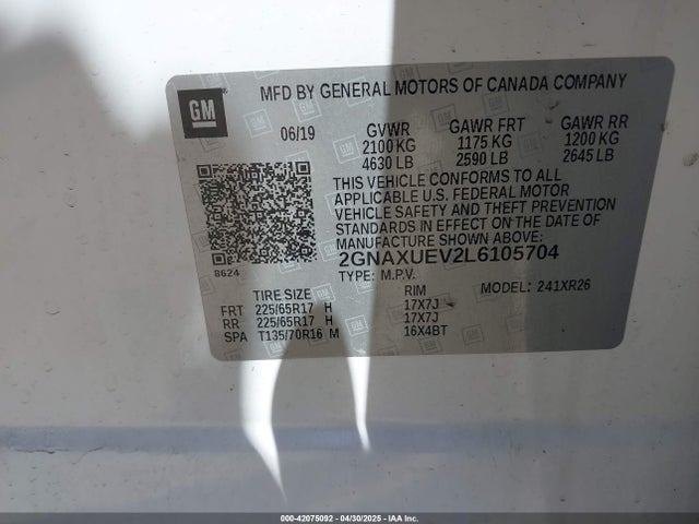 2GNAXUEV2L6105704 Chevrolet lyx - direct injection, vvt, fgt, turbo, alum, gen1