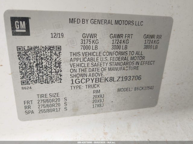 1GCPYBEK8LZ193706 Chevrolet l3b - sidi, vvt, alum