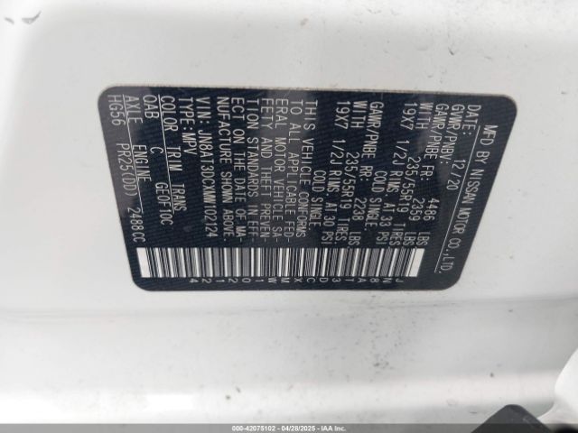 JN8AT3DCXMW102124 Nissan Rogue Platinum Fwd