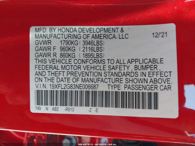 19XFL2G83NE006687 Honda Civic Sport