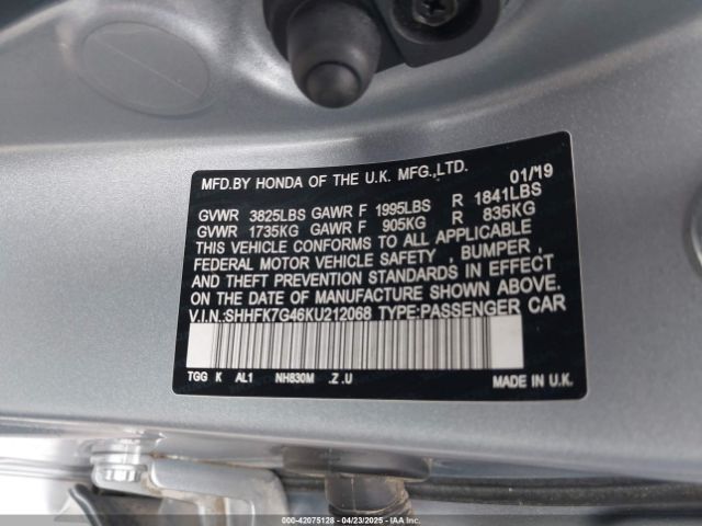 2019 HONDA CIVIC SHHFK7G46KU212068 Photo 8