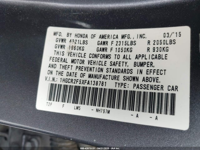 1HGCR2F5XFA138781 Honda Accord Sport