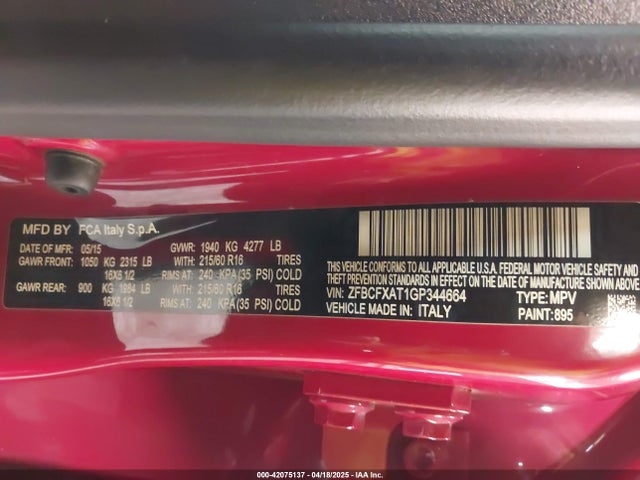 ZFBCFXAT1GP344664 Fiat 500x Pop