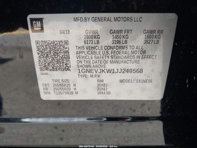 1GNEVJKW1JJ249568 Chevrolet Traverse Premier
