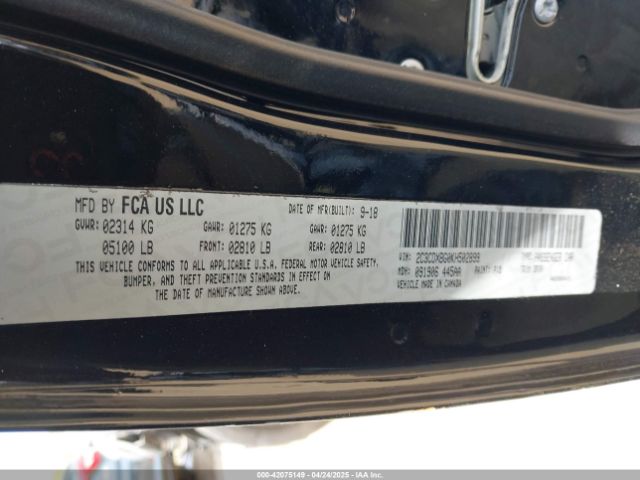 2C3CDXBG0KH502899 Dodge Charger Sxt Rwd