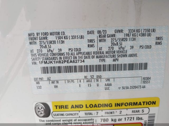 1FMJK1H82PEA62734 Ford Expedition Xlt Max