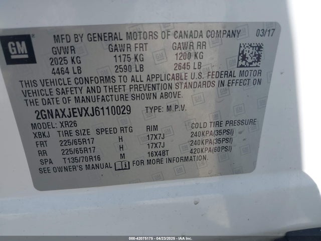 2GNAXJEVXJ6110029 Chevrolet EQUINOX LT