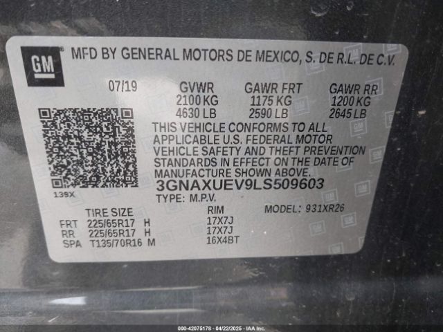 3GNAXUEV9LS509603 Chevrolet Equinox Awd Lt 1.5l Turbo