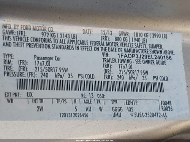 1FADP3J29EL240156 Ford 2014