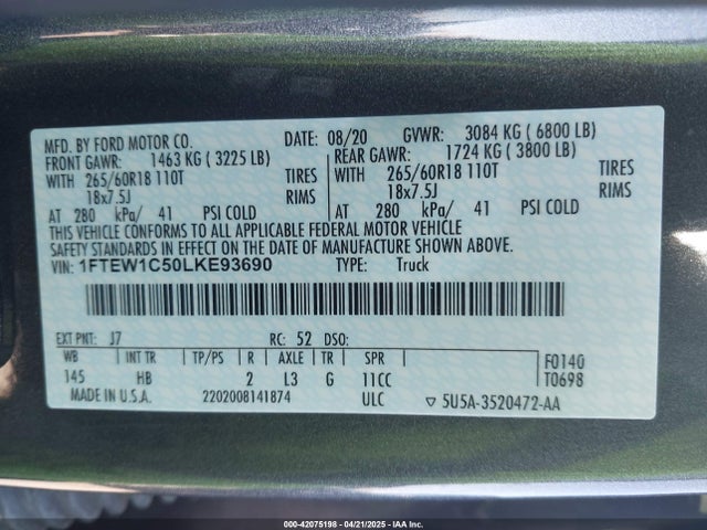 1FTEW1C50LKE93690 Ford F-150 Lariat