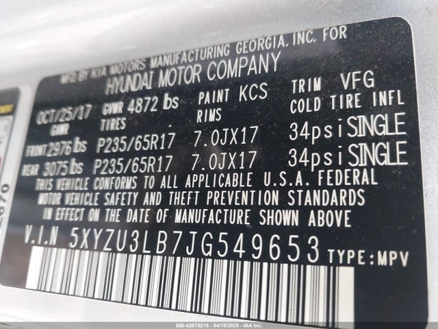 5XYZU3LB7JG549653 Hyundai Santa Fe Sport 2.4l