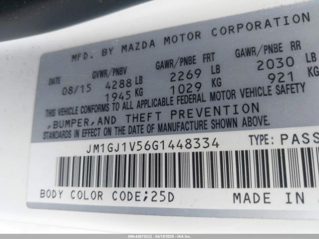JM1GJ1V56G1448334 Mazda Mazda6 I Touring