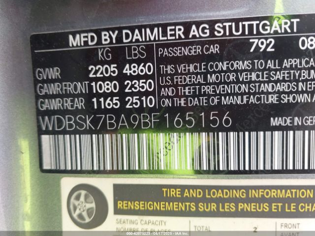 2011 MERCEDES-BENZ SL 550 WDBSK7BA9BF165156 Photo 8