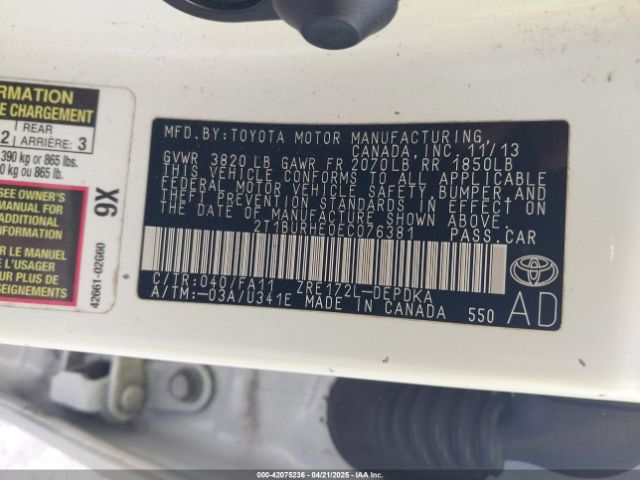 2T1BURHE0EC076381 Toyota COROLLA L