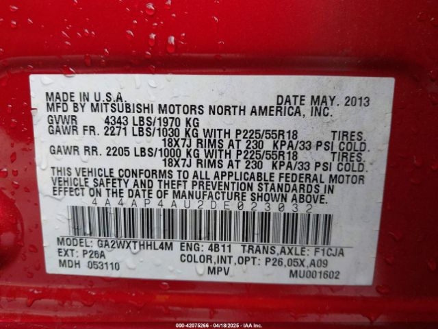 2013 MITSUBISHI OUTLANDER SPORT 4A4AP4AU2DE023032 Photo 8