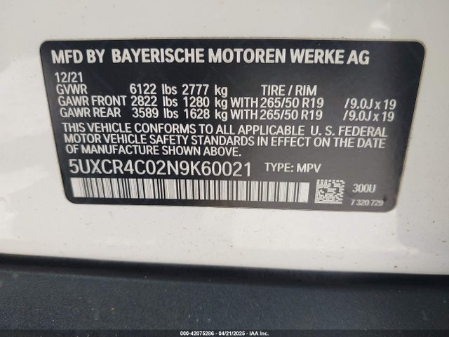 5UXCR4C02N9K60021 BMW X5 Sdrive40i