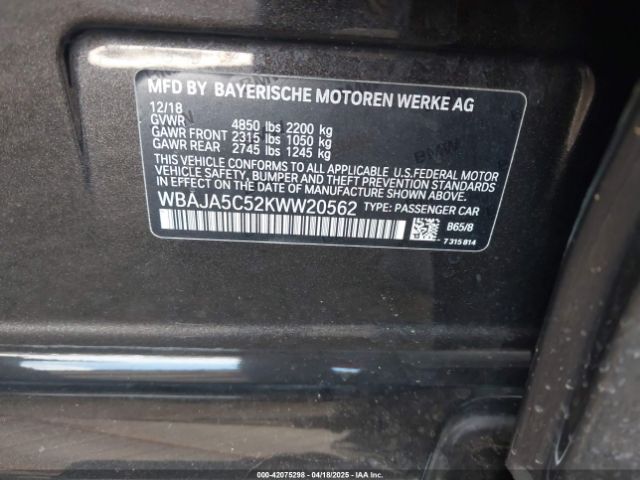 WBAJA5C52KWW20562 BMW 530I