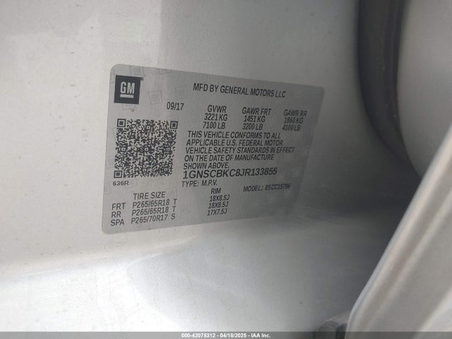 1GNSCBKC8JR133855 Chevrolet Tahoe Lt