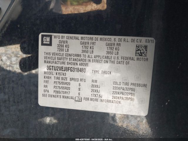 3GTU2VEJ8FG318480 GMC Sierra 1500 Slt