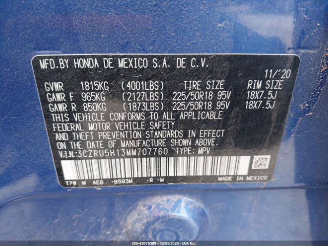 3CZRU5H13MM707760 Honda Hr-v 2wd Sport