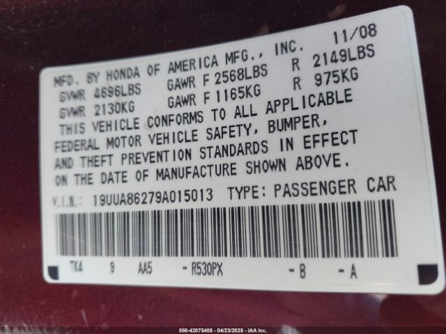 2009 ACURA TL 19UUA86279A015013 Photo 8