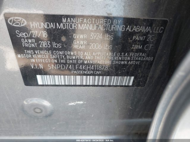 2019 HYUNDAI ELANTRA 5NPD74LF4KH411878 Photo 8