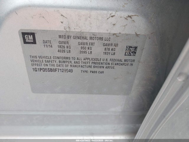 1G1PD5SB8F7129949 Chevrolet Cruze 1lt Manual
