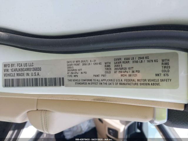 2021 JEEP GRAND CHEROKEE L 1C4RJKBG4M8136830 Photo 8