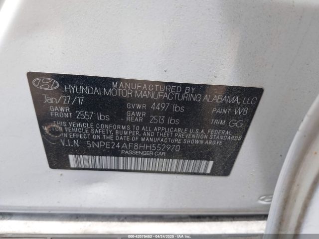 5NPE24AF8HH552970 Hyundai SONATA SE