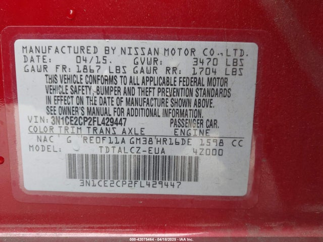 Nissan VERSA NOTE 2015 3N1CE2CP2FL429447 Image 9