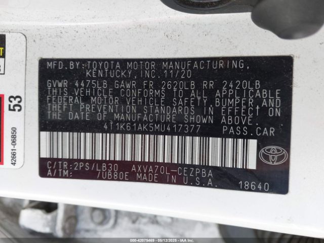 4T1K61AK5MU417377 Toyota a25a-fks