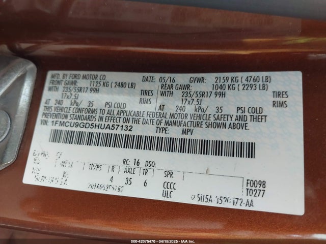 1FMCU9GD5HUA57132 Ford ESCAPE SE