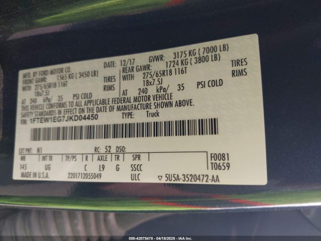 1FTEW1EG7JKD04450 Ford F-150 Xlt