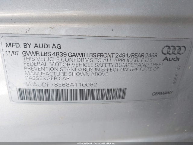 2008 AUDI A4 WAUDF78E68A110062 Photo 8