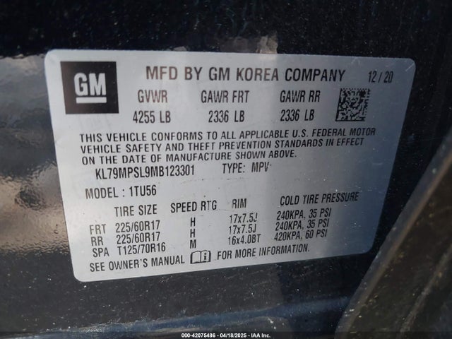 KL79MPSL9MB123301 Chevrolet Trailblazer Fwd Lt