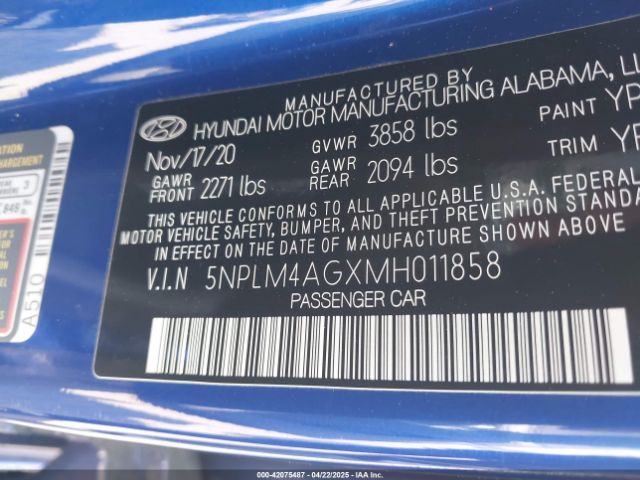 5NPLM4AGXMH011858 Hyundai ELANTRA SEL