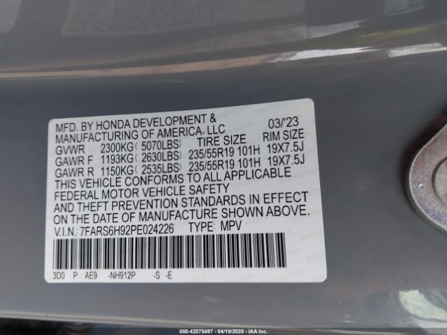 7FARS6H92PE024226 Honda Cr-v Hybrid Sport Touring