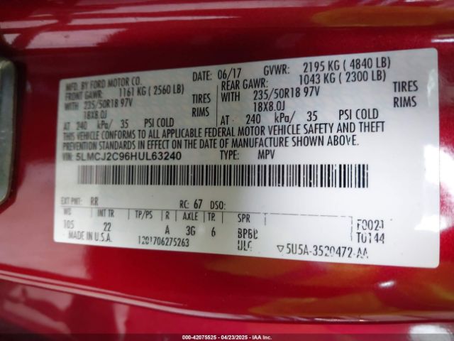 5LMCJ2C96HUL63240 Lincoln MKC SELECT
