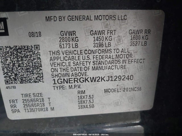 1GNERGKW2KJ129240 Chevrolet lfy - spark ignited direct injection, atss, gen 1