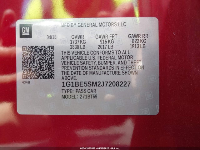 1G1BE5SM2J7208227 Chevrolet Cruze Lt Auto