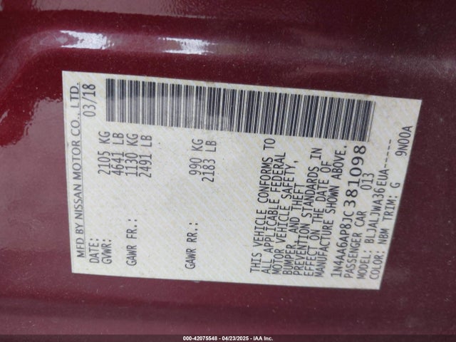 1N4AA6AP8JC381098 Nissan Maxima 3.5 Sv
