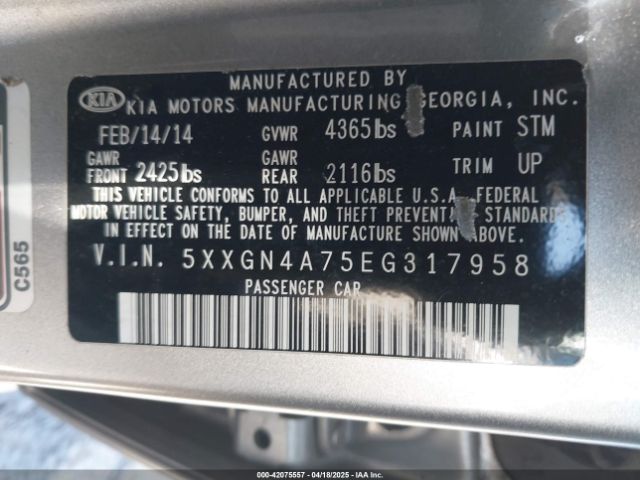 5XXGN4A75EG317958 KIA OPTIMA EX