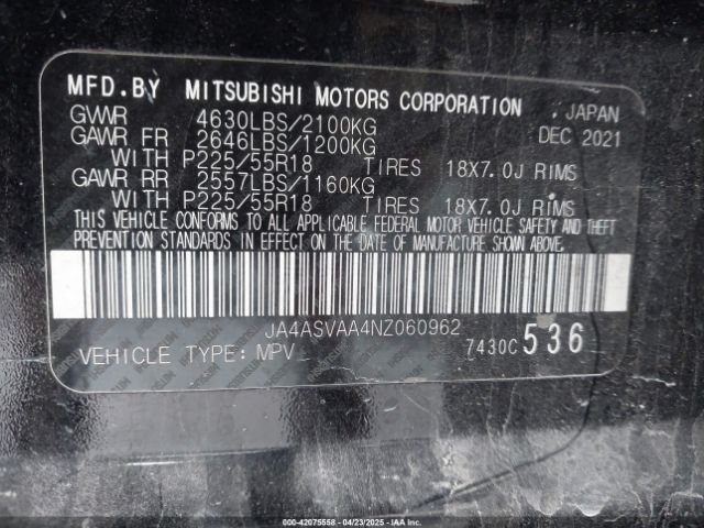 JA4ASVAA4NZ060962 Mitsubishi Eclipse Cross Le