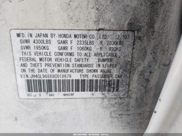 2008 ACURA TSX JH4CL968X8C018679 Photo 8