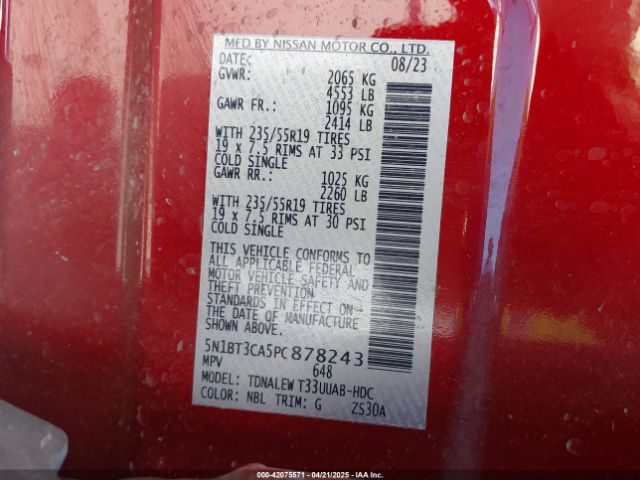 5N1BT3CA5PC878243 Nissan Rogue Sl Fwd