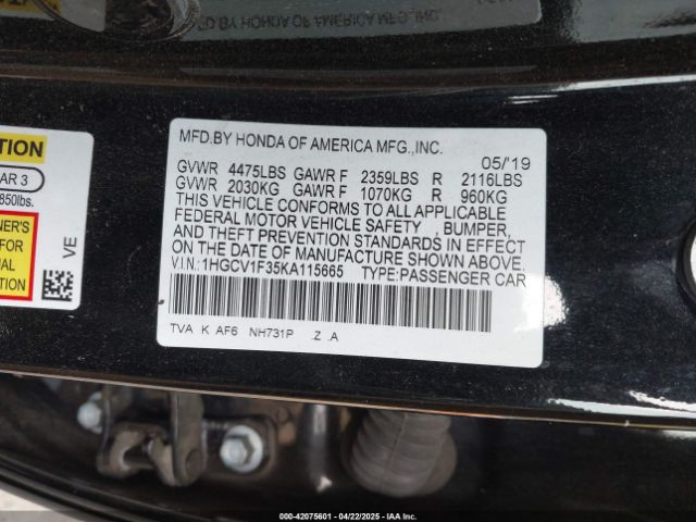 1HGCV1F35KA115665 Honda Accord Sport