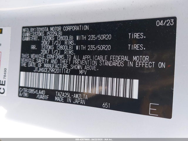 JTJHGCEZ9R2011147 Lexus Nx 350 Luxury