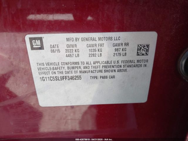 1G11C5SL9FF346255 Chevrolet MALIBU 1LT
