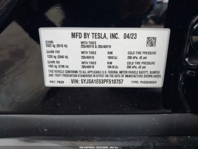 5YJSA1E53PF510757 Tesla MODEL S