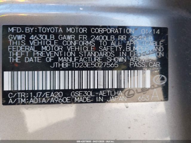 2014 LEXUS IS 250 JTHBF1D23E5027565 Photo 8
